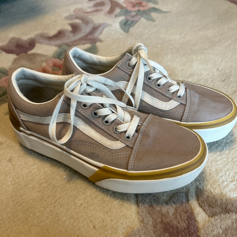 Vans Old Skool Stacked Platform Shoe Sneaker Cobblestone Gray Womens US Size 6.5